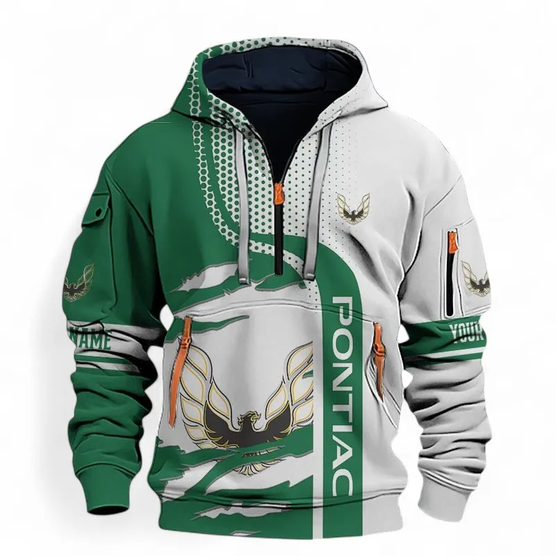 Retro American Car Hoodie Half Zip 3D, Adventure & Urban Fit Hoodie For Car Lovers CAR396 - Green