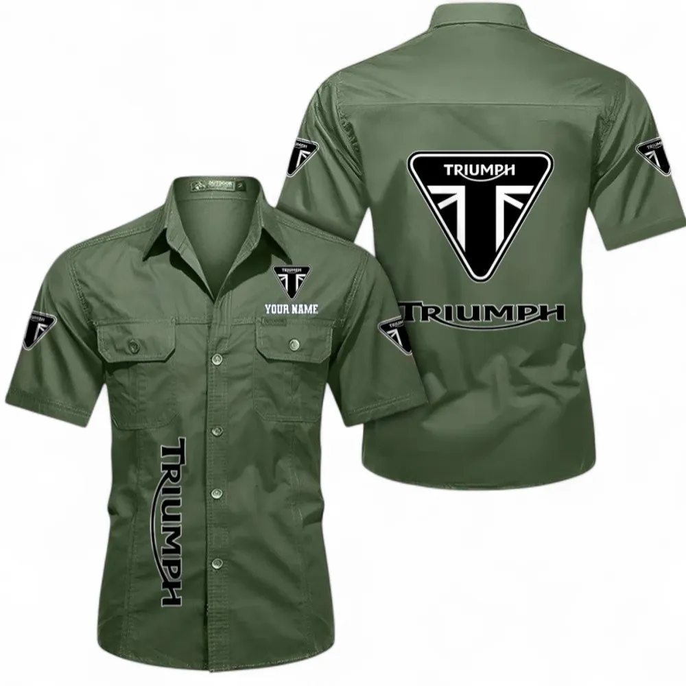 Retro Racer Men's Cotton Short Sleeved Shirt, Custom Name CAR392 - Army Green