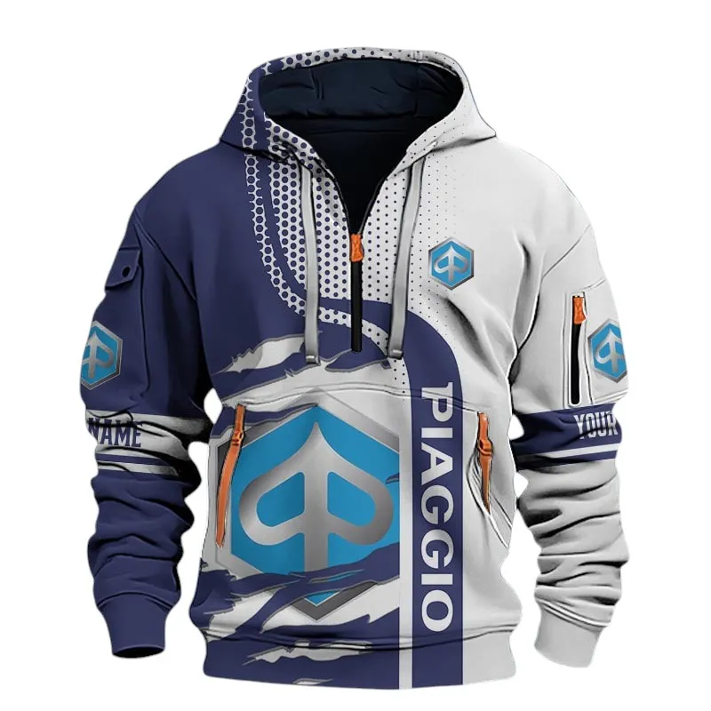 Retro Ride Hoodie Half Zip 3D, Rugged & Sporty Hoodie For Car Lovers CAR398 - Blue