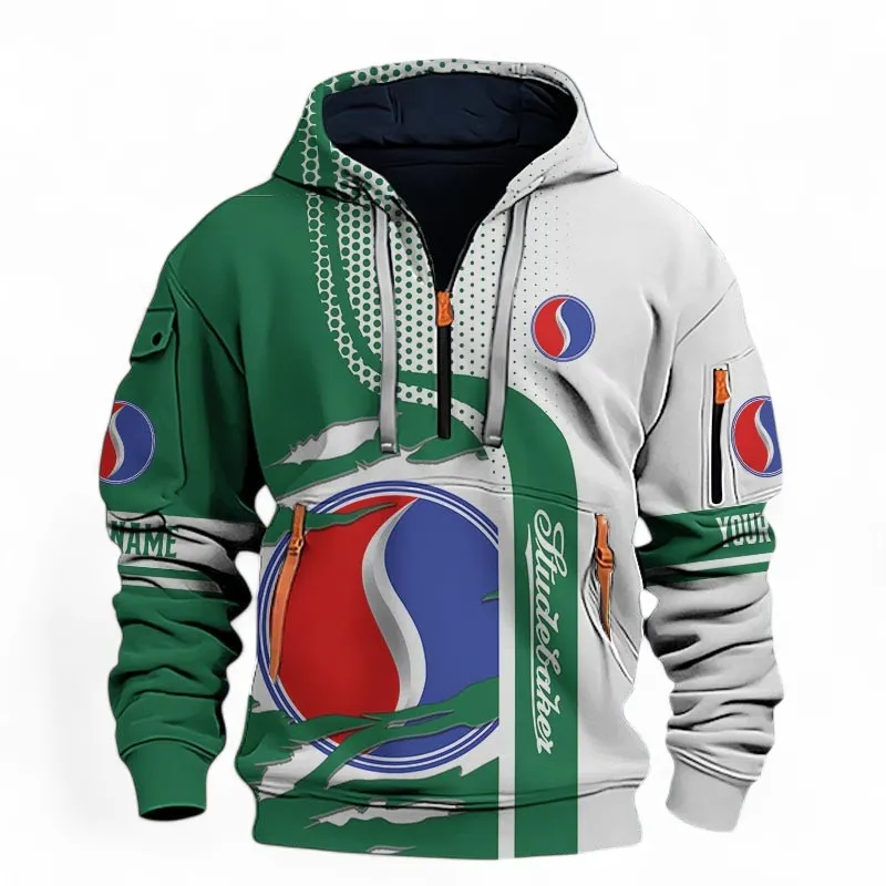 Retro Sedan Hoodie Half Zip 3D, Rugged Casual Fit Hoodie For Car Lovers CAR396 - Green