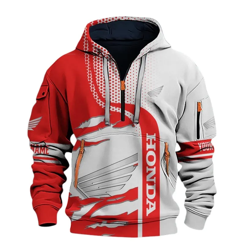 Road Bike Hoodie Half Zip 3D, Comfortable Everyday Hoodie For Motor Lovers CAR398 - Red