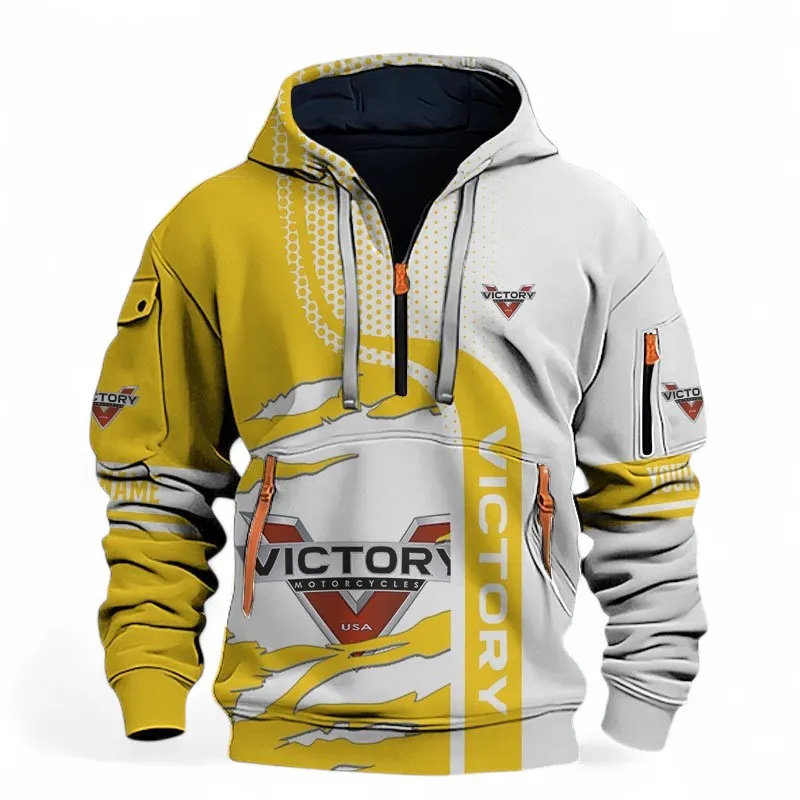 Road Bike Hoodie Half Zip 3D, Sporty Streetwear Hoodie For Motor Lovers CAR398 - Yellow