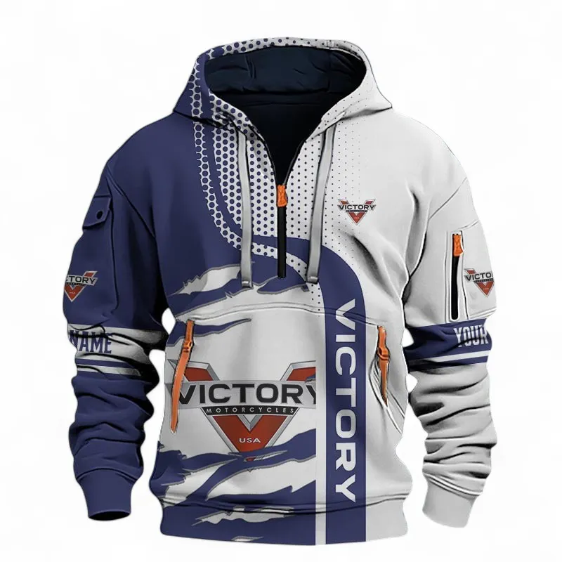 Road Bike Hoodie Half Zip 3D, Sporty Urban Hoodie Style For Motor Lovers CAR398 - Blue