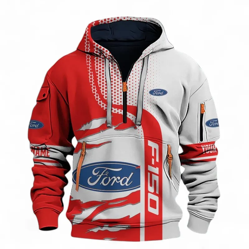 Road Trip Car Hoodie Half Zip 3D, Comfortable Urban Hoodie For Car Lovers CAR396 - Red