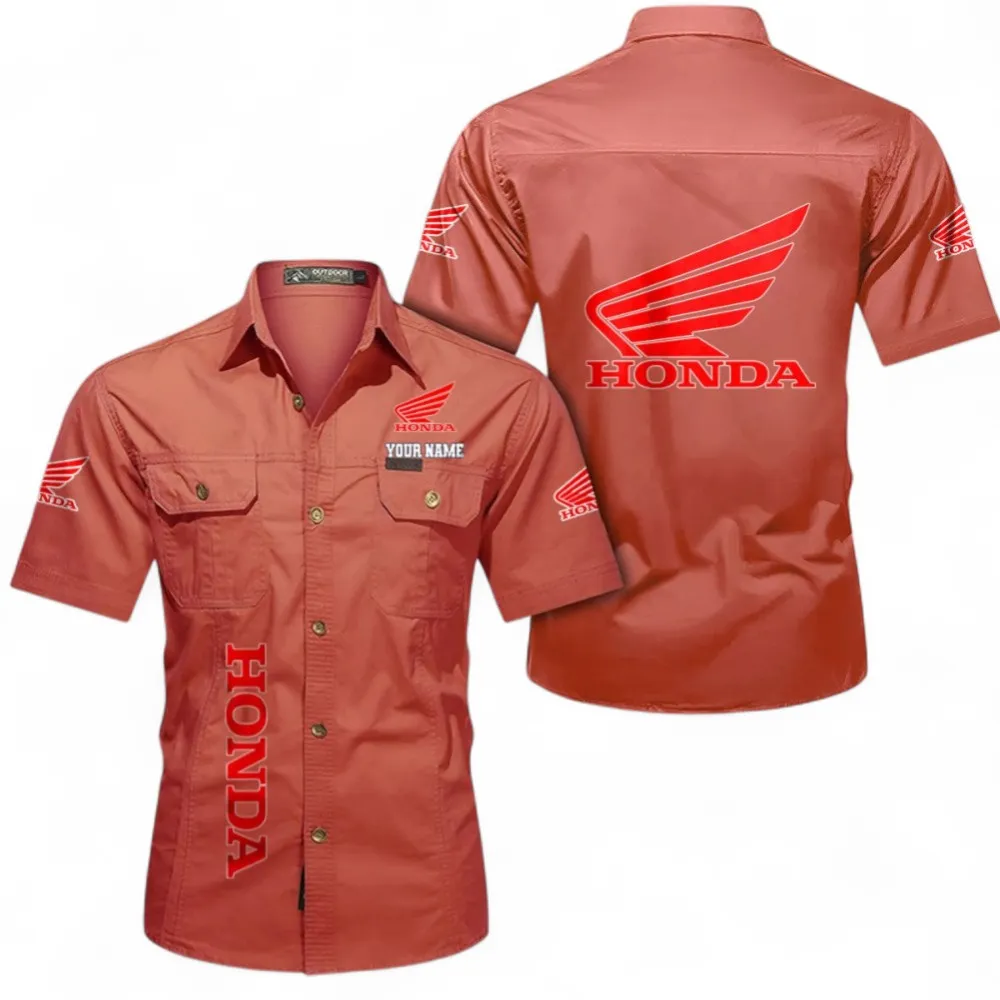 RoadBike Casual Short Sleeve Shirt, Custom Name CAR392 - Red