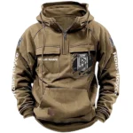 Elite Touring Vehicle Tactical Quarter Zip Hoodie, Exclusive Logo Hoodie For Car Enthusiasts CAR164 - Khaki