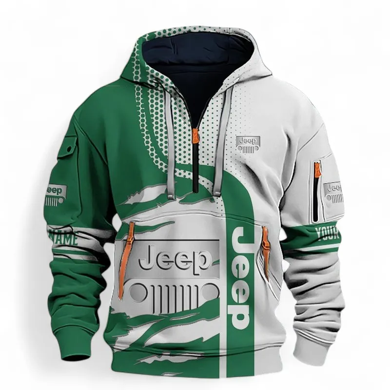 Rugged Terrain Auto Brand Hoodie Half Zip 3D, Adventure & Urban Fit Hoodie For Car Lovers CAR396 - Green