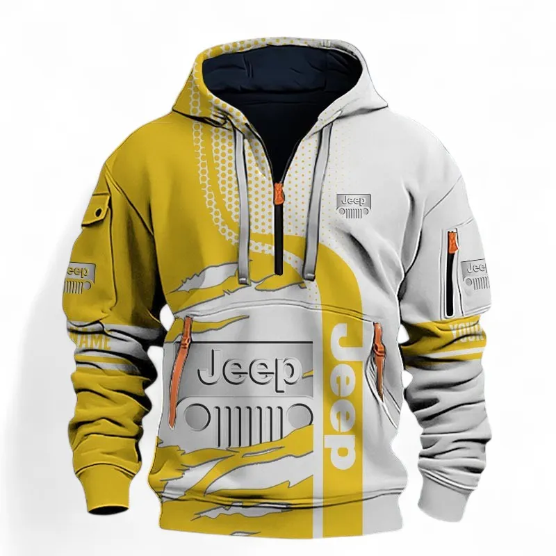 Rugged Terrain Auto Brand Hoodie Half Zip 3D, Everyday Casual Hoodie For Car Lovers CAR396 - Yellow