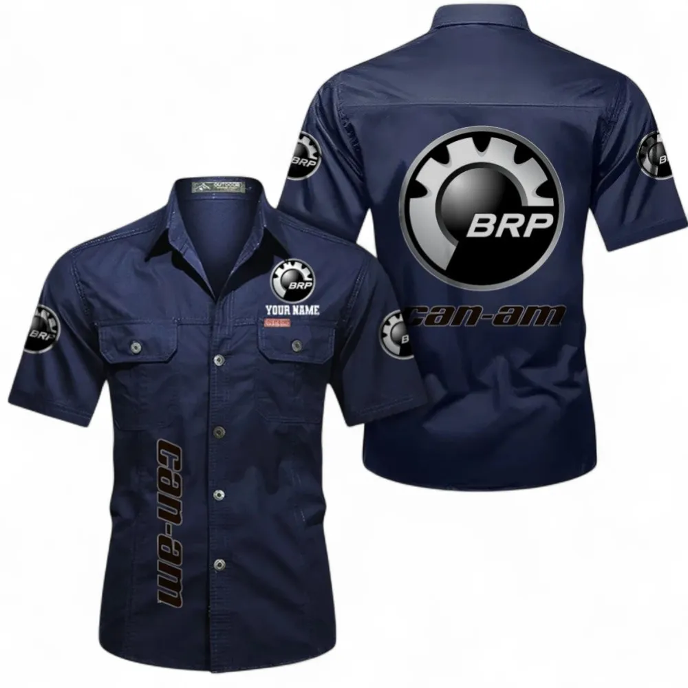 Rugged Trail Bike Lightweight Men's Short Sleeved Cotton Shirt, Custom Name CAR392 - Dark Blue