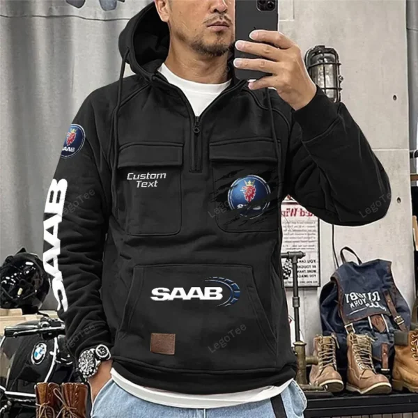 Turbocharged Hatchback Tactical Quarter Zip Hoodie, Exclusive Logo Hoodie For Car Enthusiasts CAR122 - Black - Image 2