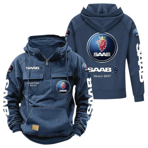 Practical Sedan Tactical Quarter Zip Hoodie, Exclusive Logo Hoodie For Car Enthusiasts CAR960 - Dark Blue