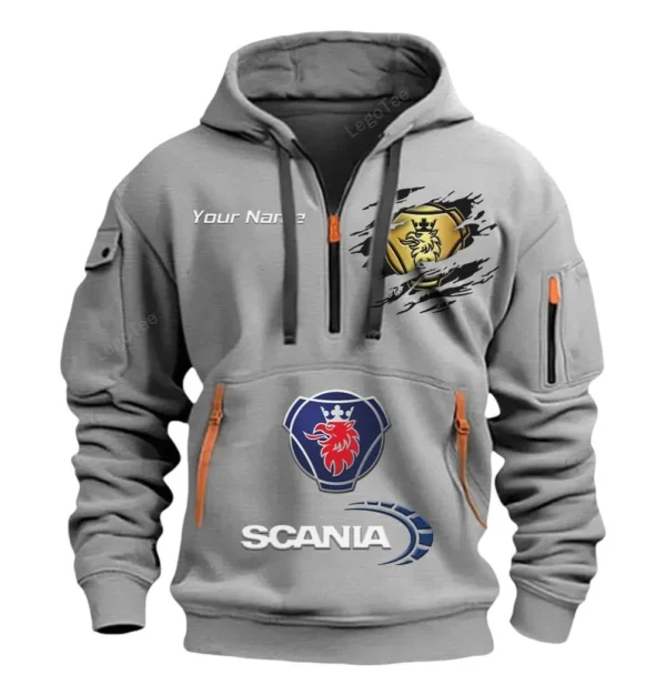Hoodie Half Zipper Exclusive Logo Gift For Big Rig Enthusiasts CAR113 - Gray
