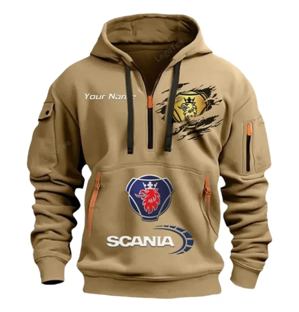 Hoodie Half Zipper Exclusive Logo Gift For Heavy Hauler Enthusiasts CAR113 - Khaki
