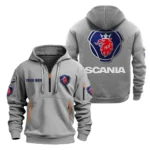 Big Rig Hoodie Half Zipper, All Over Print Hoodie Gift For Big Rig Enthusiasts CAR200 - Gray