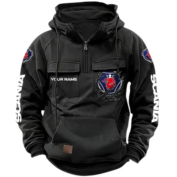 Logistics Truck Tactical Quarter Zip Hoodie, Exclusive Logo Hoodie For Car Enthusiasts CAR164 - Black