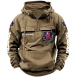 Industrial Vehicle Tactical Quarter Zip Hoodie, Exclusive Logo Hoodie For Car Enthusiasts CAR164 - Khaki