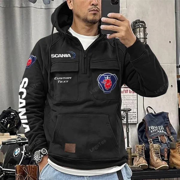 Commercial Lorry Tactical Quarter Zip Hoodie, Exclusive Logo Hoodie For Car Enthusiasts CAR106 - Black - Image 2