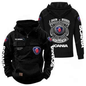 Commercial Lorry Tactical Quarter Zip Hoodie, Exclusive Logo Hoodie For Car Enthusiasts CAR106 - Black