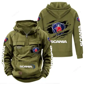Heavy-Duty Truck Tactical Quarter Zip Hoodie, Exclusive Logo Hoodie For Car Enthusiasts CAR122 - Army Green