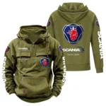 Commercial Lorry Tactical Quarter Zip Hoodie, Exclusive Logo Hoodie For Car Enthusiasts CAR960 - Army Green