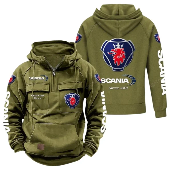 Commercial Lorry Tactical Quarter Zip Hoodie, Exclusive Logo Hoodie For Car Enthusiasts CAR960 - Army Green