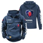 Tractor-Trailer Tactical Quarter Zip Hoodie, Exclusive Logo Hoodie For Car Enthusiasts CAR960 - Dark Blue
