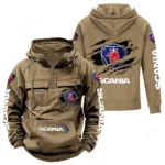 Freight Truck Tactical Quarter Zip Hoodie, Exclusive Logo Hoodie For Car Enthusiasts CAR122 - Khaki