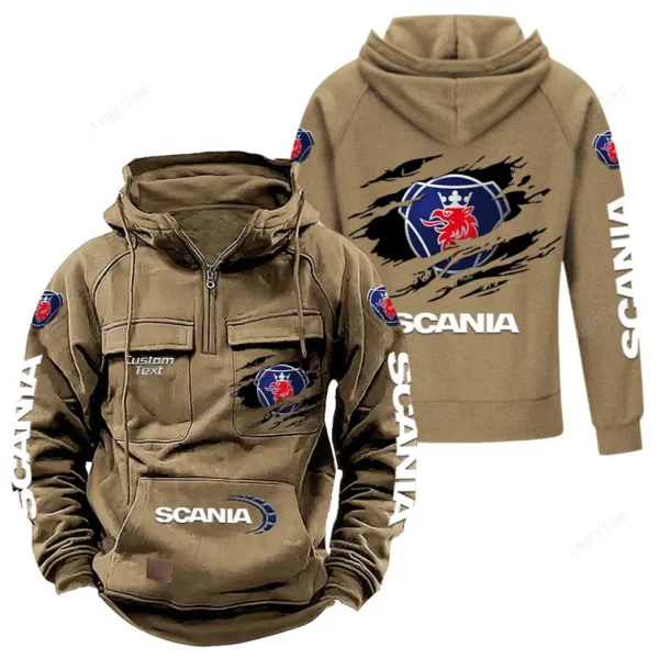 Freight Truck Tactical Quarter Zip Hoodie, Exclusive Logo Hoodie For Car Enthusiasts CAR122 - Khaki