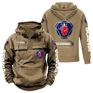 Logistics Truck Tactical Quarter Zip Hoodie, Exclusive Logo Hoodie For Car Enthusiasts CAR960 - Khaki