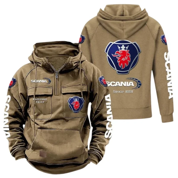 Logistics Truck Tactical Quarter Zip Hoodie, Exclusive Logo Hoodie For Car Enthusiasts CAR960 - Khaki