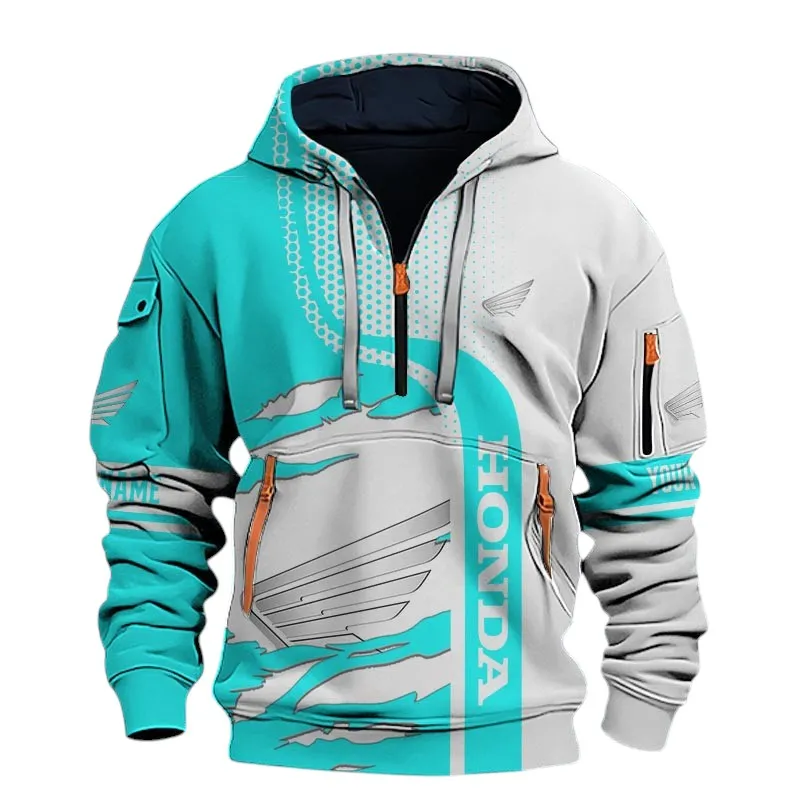 Scooter Hoodie Half Zip 3D, Comfortable Daily Wear For Motor Lovers CAR398 - Cyan