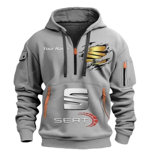 Hoodie Half Zipper Exclusive Logo Gift For Stylish Sedan Enthusiasts CAR113 - Gray