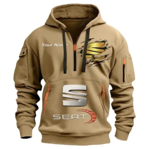 Hoodie Half Zipper Exclusive Logo Gift For Eco-Friendly Ride Enthusiasts CAR113 - Khaki