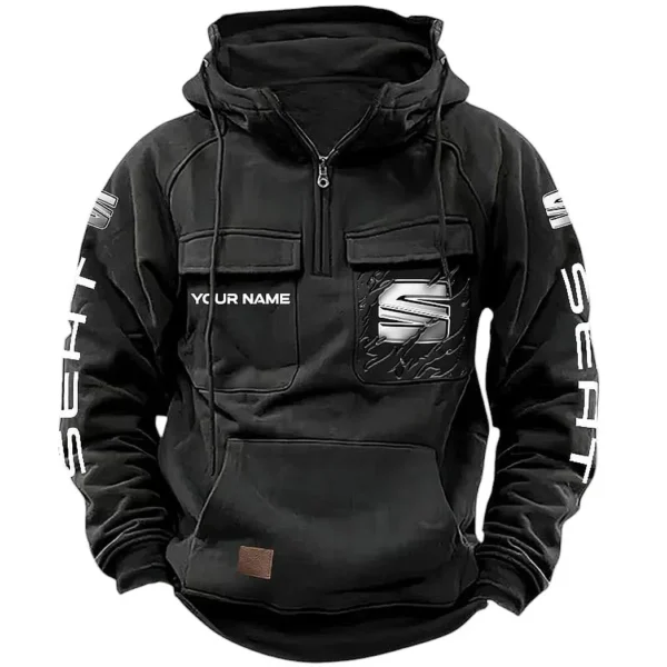 Eco-Friendly Ride Tactical Quarter Zip Hoodie, Exclusive Logo Hoodie For Car Enthusiasts CAR164 - Black