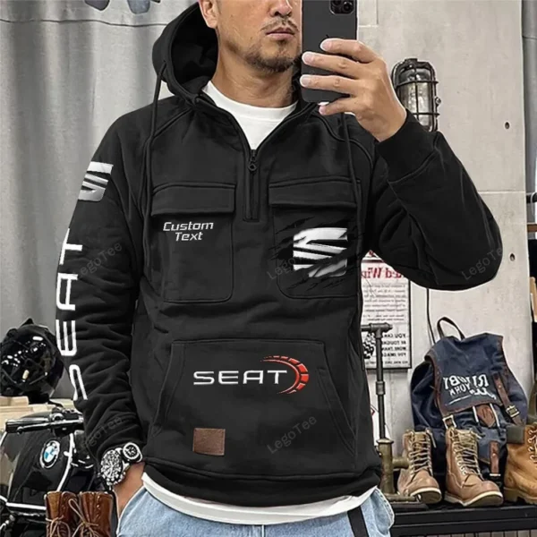 Family Sedan Tactical Quarter Zip Hoodie, Exclusive Logo Hoodie For Car Enthusiasts CAR122 - Black - Image 2