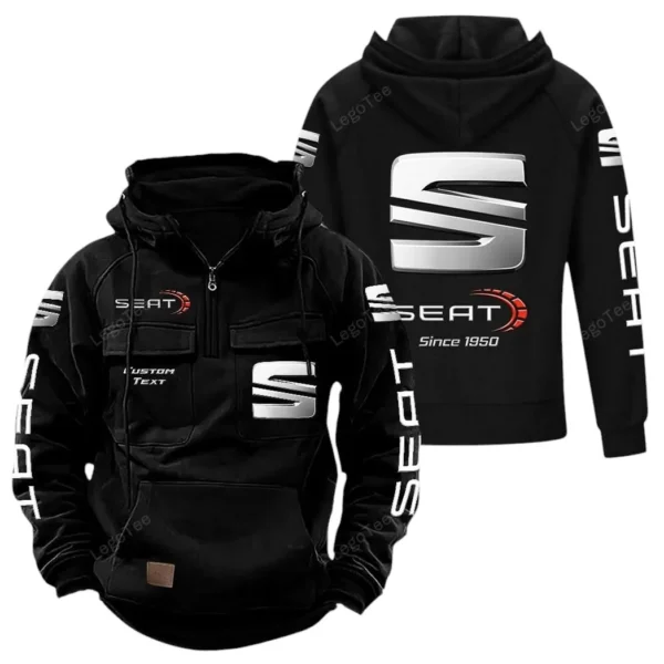 Affordable Sedan Tactical Quarter Zip Hoodie, Exclusive Logo Hoodie For Car Enthusiasts CAR960 - Black