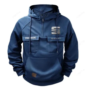 Stylish Sedan Tactical Quarter Zip Hoodie, Exclusive Logo Hoodie For Car Enthusiasts CAR109 - Dark Blue