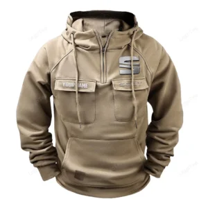 Eco-Friendly Ride Tactical Quarter Zip Hoodie, Exclusive Logo Hoodie For Car Enthusiasts CAR109 - Khaki