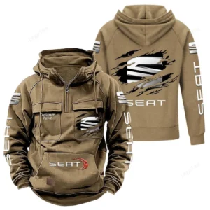 Sporty Hatch Tactical Quarter Zip Hoodie, Exclusive Logo Hoodie For Car Enthusiasts CAR122 - Khaki