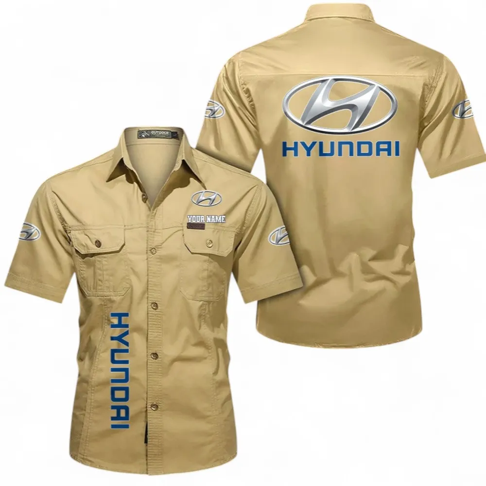 Sedan Men's Short Sleeve Cotton Button Shirt, Custom Name CAR392 - Khaki