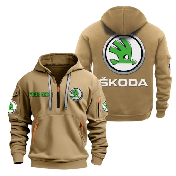 Hoodie Half Zipper Exclusive Logo Gift For City-Friendly Automobile Enthusiasts CAR200 - Khaki