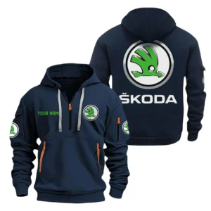 Czech Automobile Hoodie Half Zipper, All Over Print Hoodie Gift For Czech Automobile Enthusiasts CAR200 - Navy