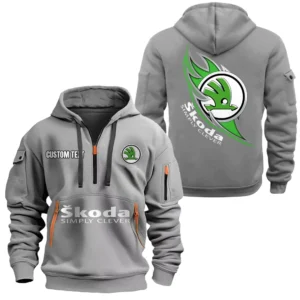 Hoodie Half Zipper Exclusive Logo Gift For Czech Automobile Enthusiasts CAR170 - Gray