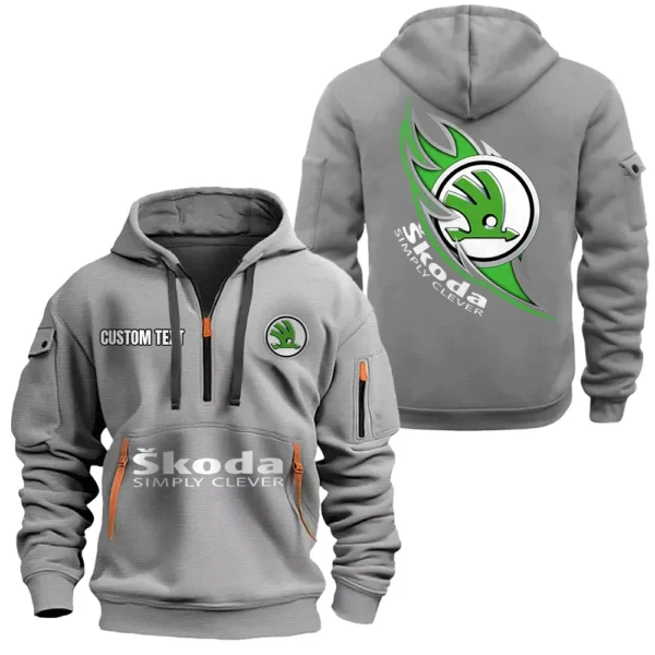 Hoodie Half Zipper Exclusive Logo Gift For Czech Automobile Enthusiasts CAR170 - Gray