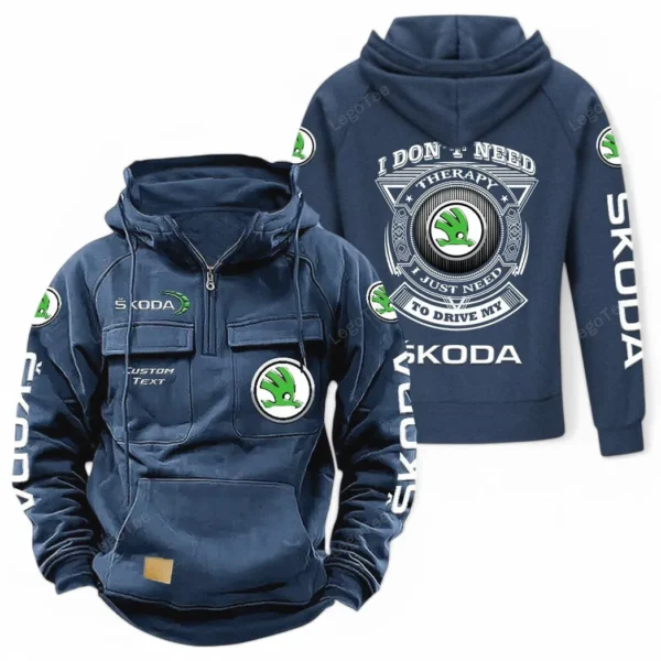 European Family Car Tactical Quarter Zip Hoodie, Exclusive Logo Hoodie For Car Enthusiasts CAR106 - Dark Blue