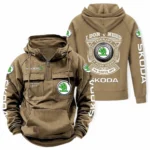 Czech Automobile Tactical Quarter Zip Hoodie, Exclusive Logo Hoodie For Car Enthusiasts CAR106 - Khaki