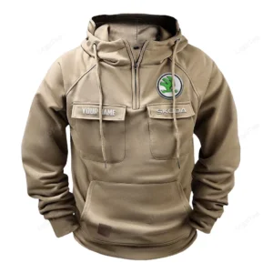 Affordable Ride Tactical Quarter Zip Hoodie, Exclusive Logo Hoodie For Car Enthusiasts CAR109 - Khaki