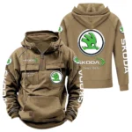 Mid-Size Sedan Tactical Quarter Zip Hoodie, Exclusive Logo Hoodie For Car Enthusiasts CAR960 - Khaki