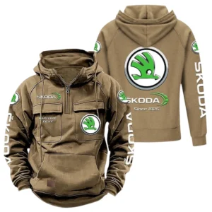 Mid-Size Sedan Tactical Quarter Zip Hoodie, Exclusive Logo Hoodie For Car Enthusiasts CAR960 - Khaki