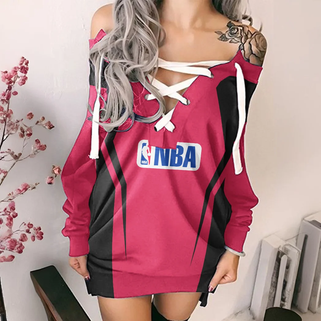 Slam Dunk Nation Lace-Up Sweatshirt For Women, Sporty Chic Hoodie Dress HVN1274